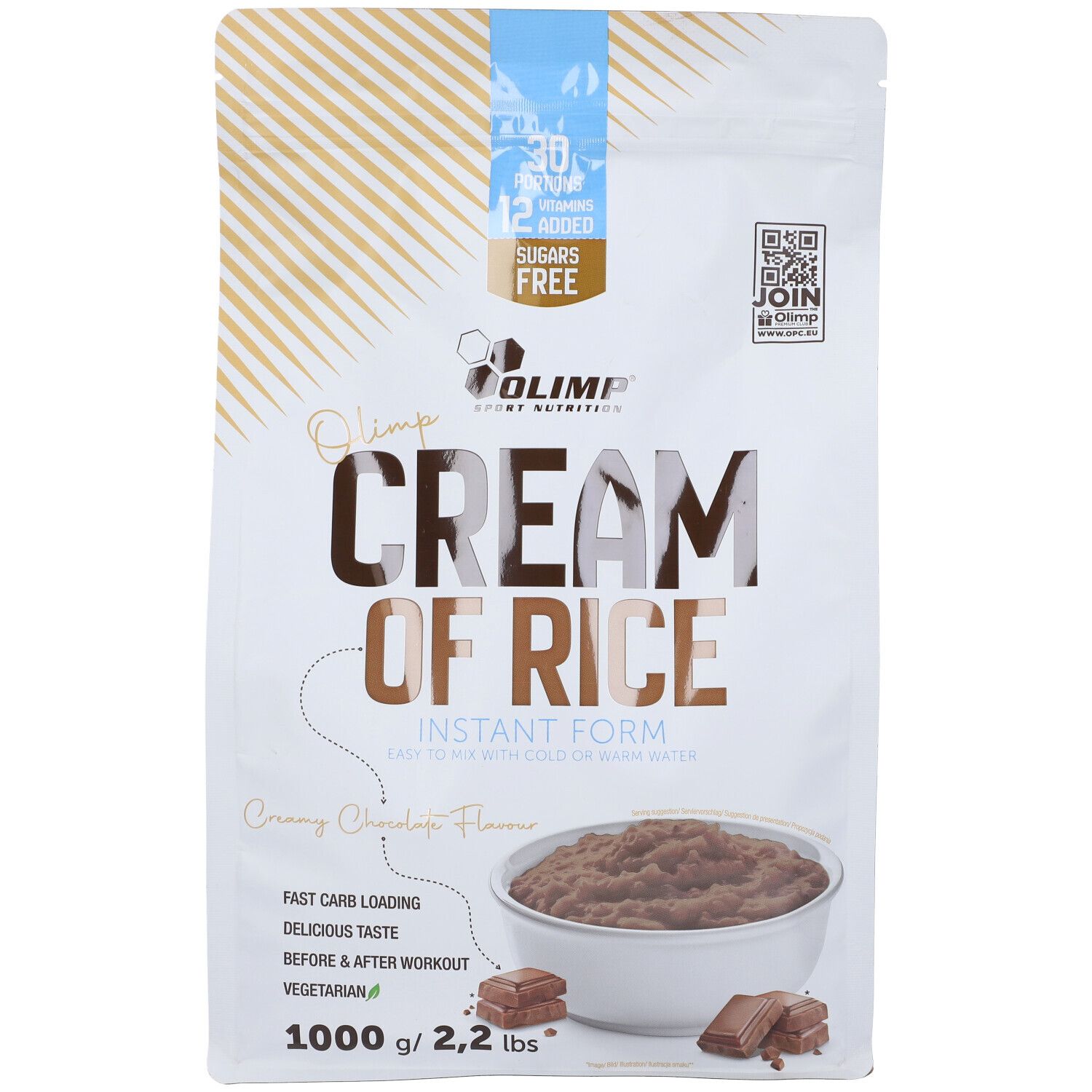 Olimp Cream of Rice Instant Form Beutel, 1000g. Schokoladengeschmack. Sugars Free.