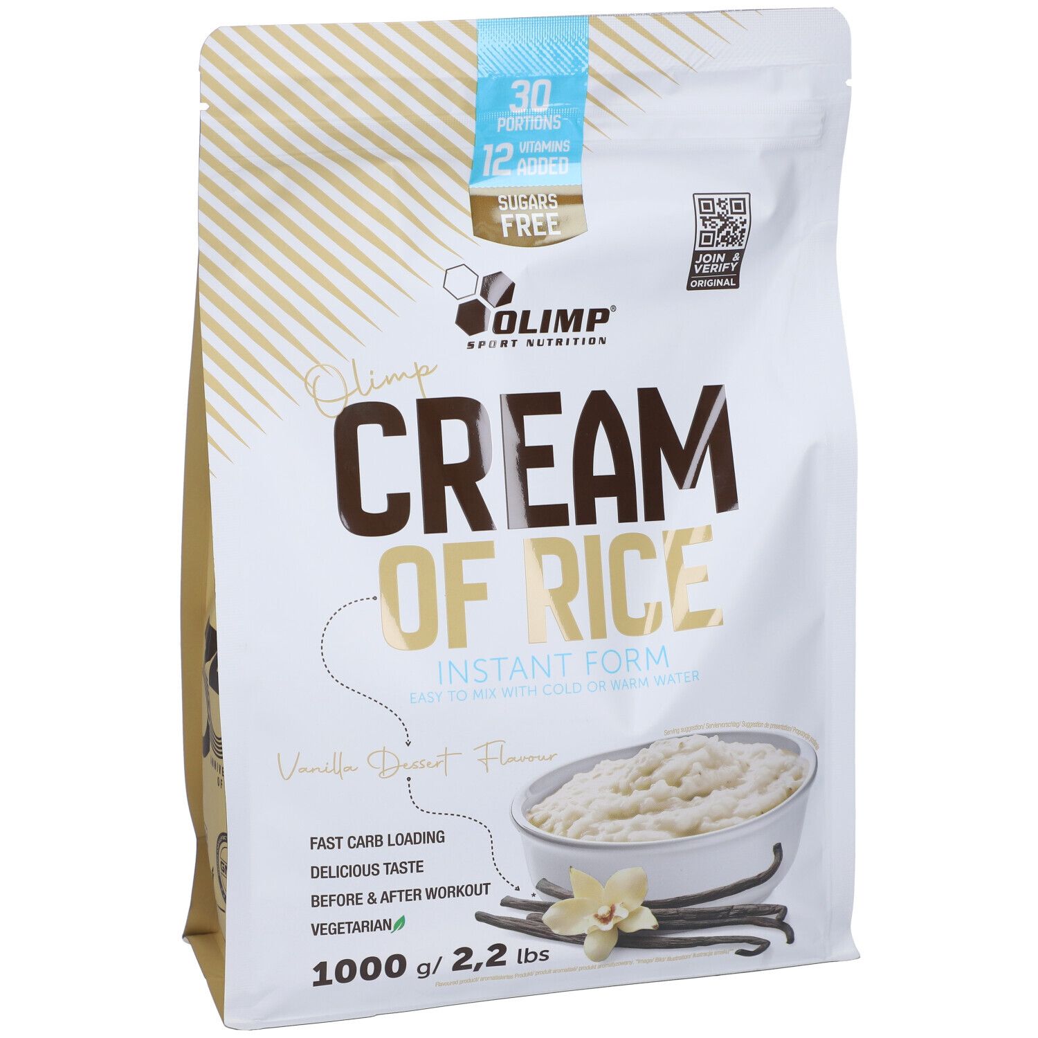 Olimp Cream of Rice Beutel, 1000g, Vanille Dessert Geschmack. Für schnelle Kohlenhydratladung, vegetarisch.