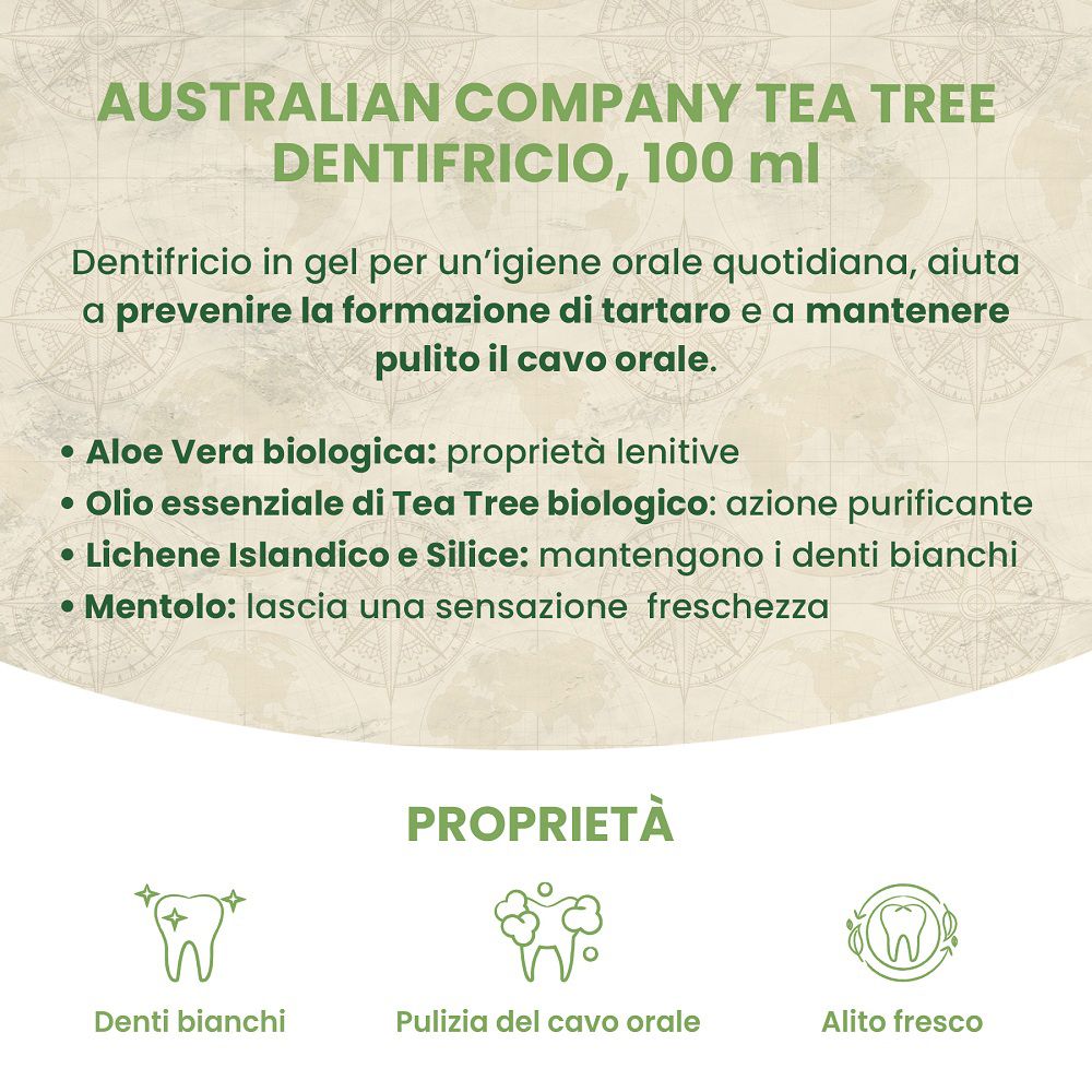 Zahnpasta mit Dreifachwirkung von Australian Company Tea Tree, 100 ml. Mit Aloe Vera und Teebaumöl.