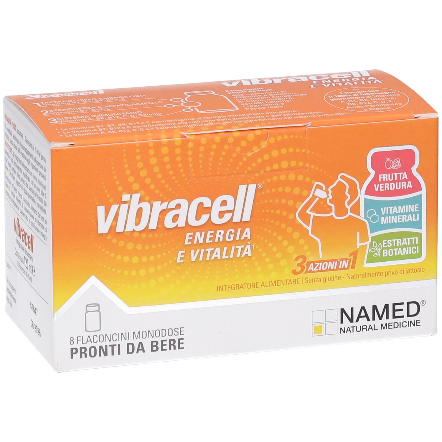 Vibracell-Verpackung, Energie und Vitalität. Enthält 8 Fläschchen. NAMED Natural Medicine.