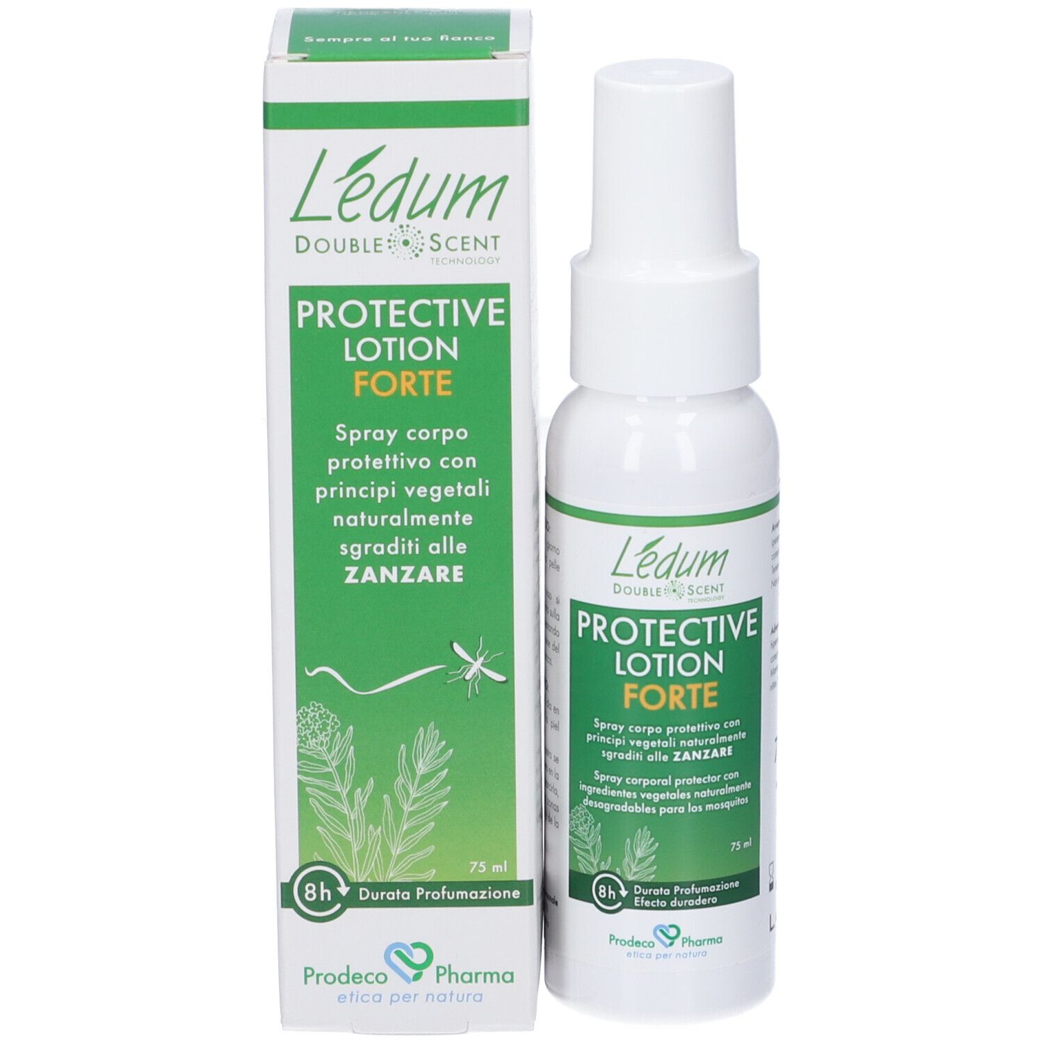 Ledum Protective Lotion Forte Sprühflasche und Verpackung, 75 ml.