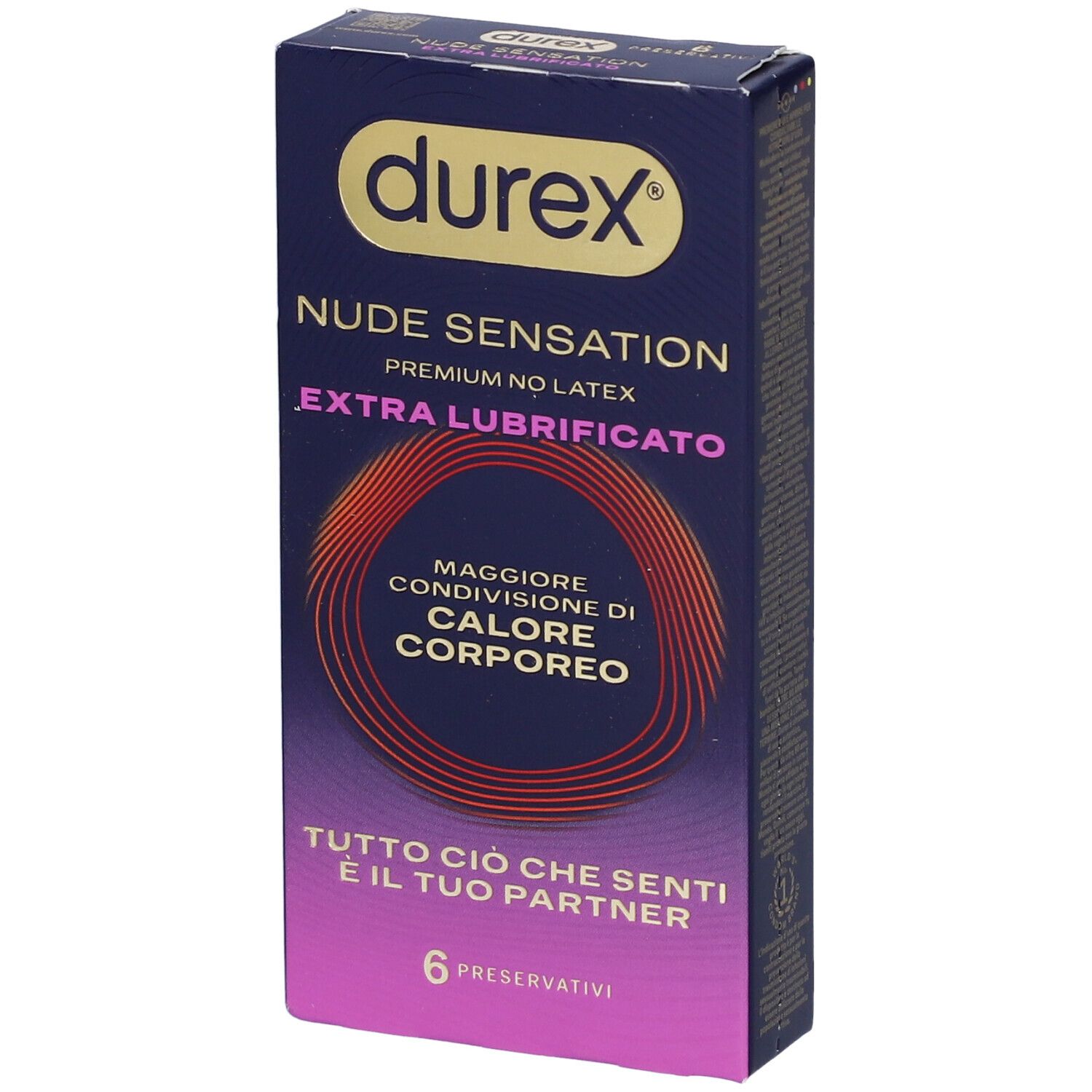 Durex Nude Sensation Kondome, 6 Stück. Premium No Latex, Extra Lubrificato.