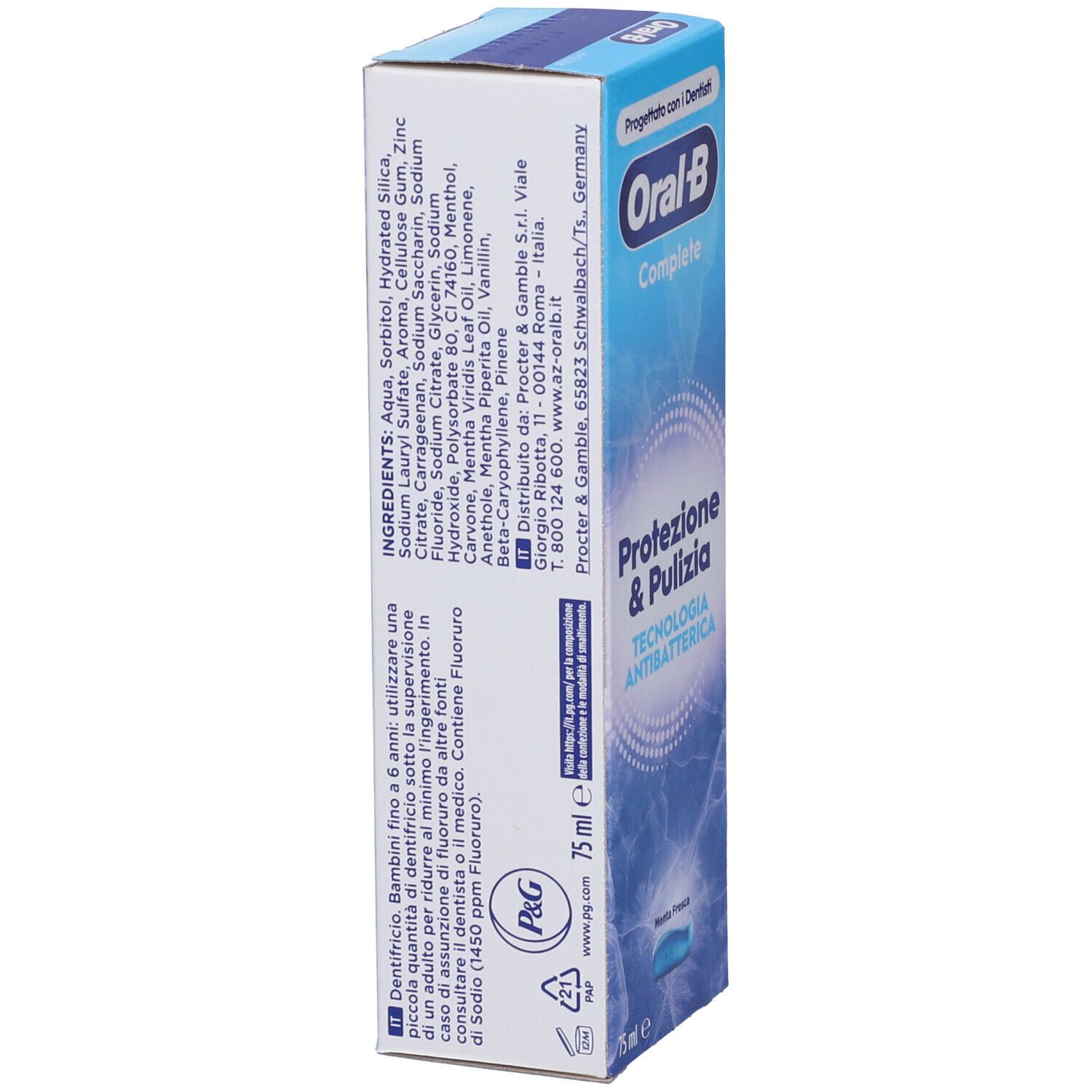 Oral-B Complete Zahnpasta-Verpackung, 75 ml, mit Schutz & Reinigung Technologie.