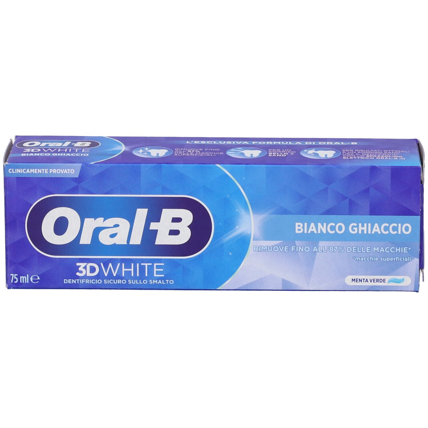 Oral-B 3D White Zahnpasta-Karton, 75 ml, Bianco Ghiaccio.