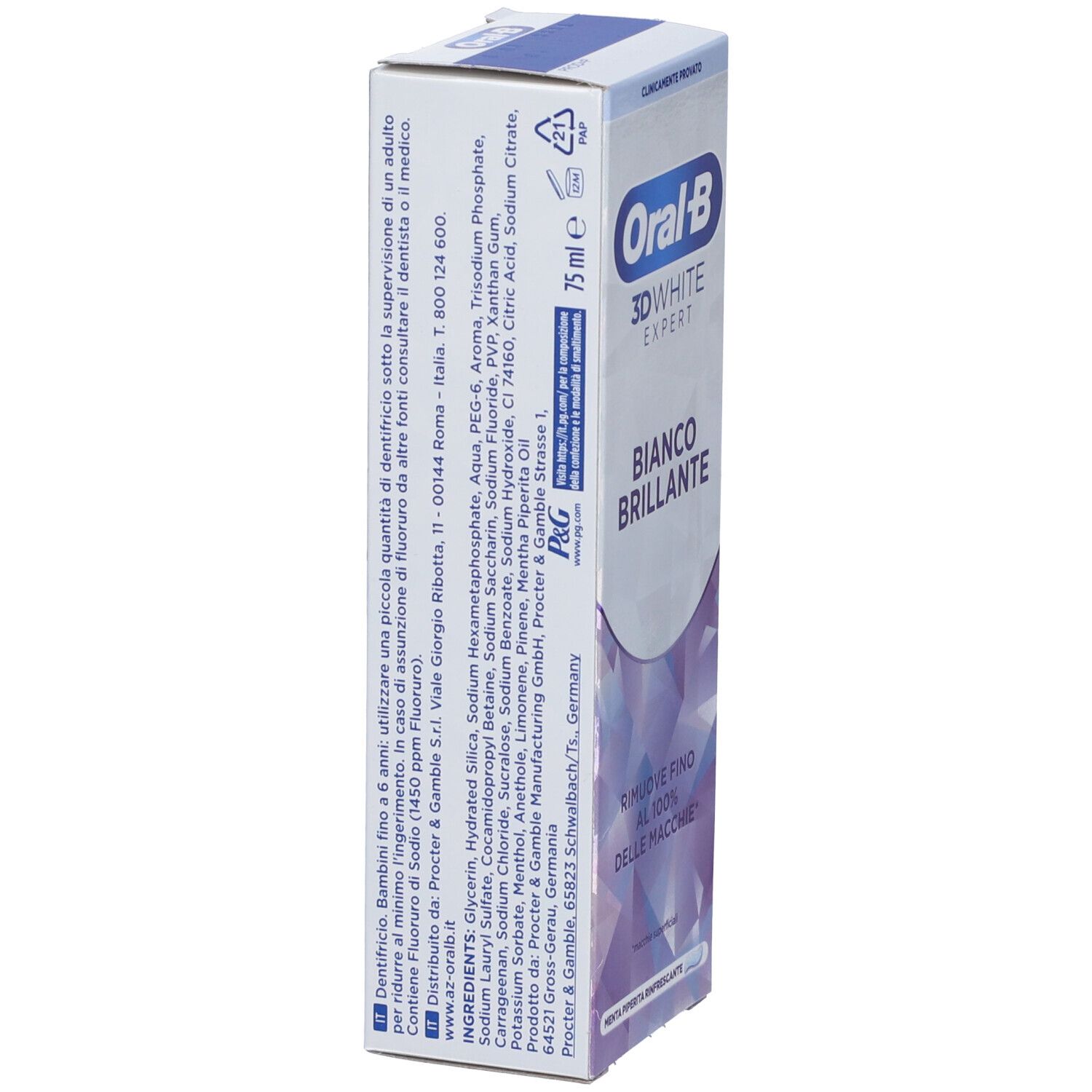 Oral-B 3D White Expert Zahnpasta, 75ml, Bianco Brillante.