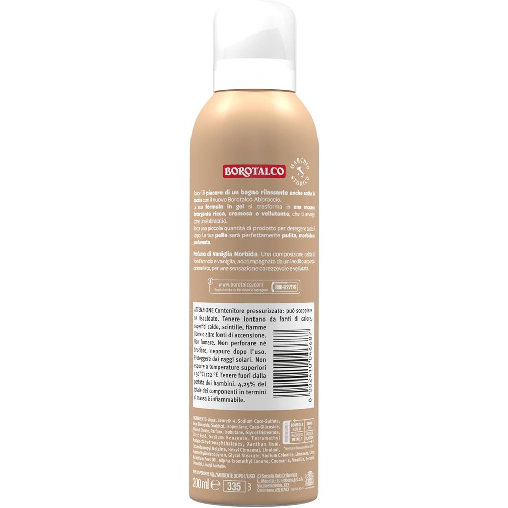 Borotalco® - Abbraccio Profumo di Vaniglia Morbida: gel in mousse cremosa extra avvolgente e vellutante