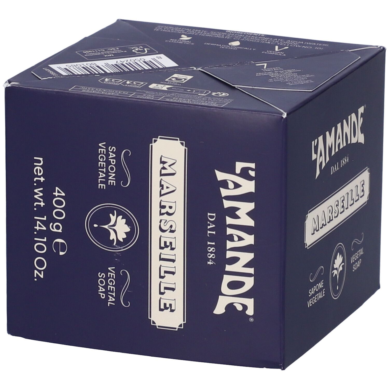 L'Amande Marseille Vegetal Seife, 400g Packung.