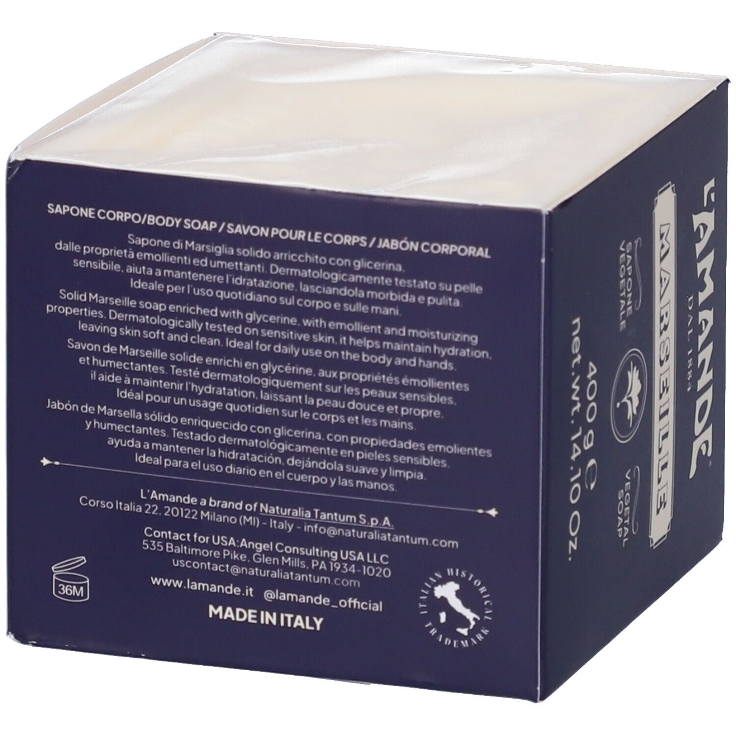 Körperseife mit Glycerin, 400g. Dermatologisch getestet.