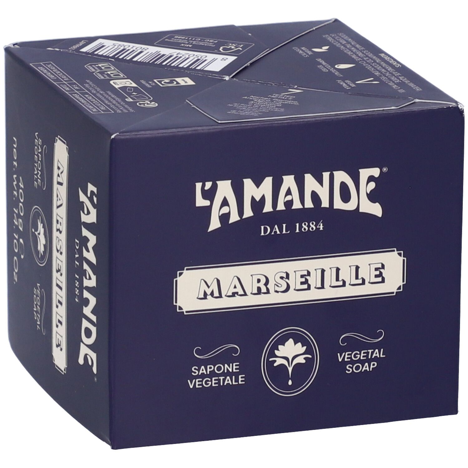 L'Amande Marseille vegetal soap box, 400g.