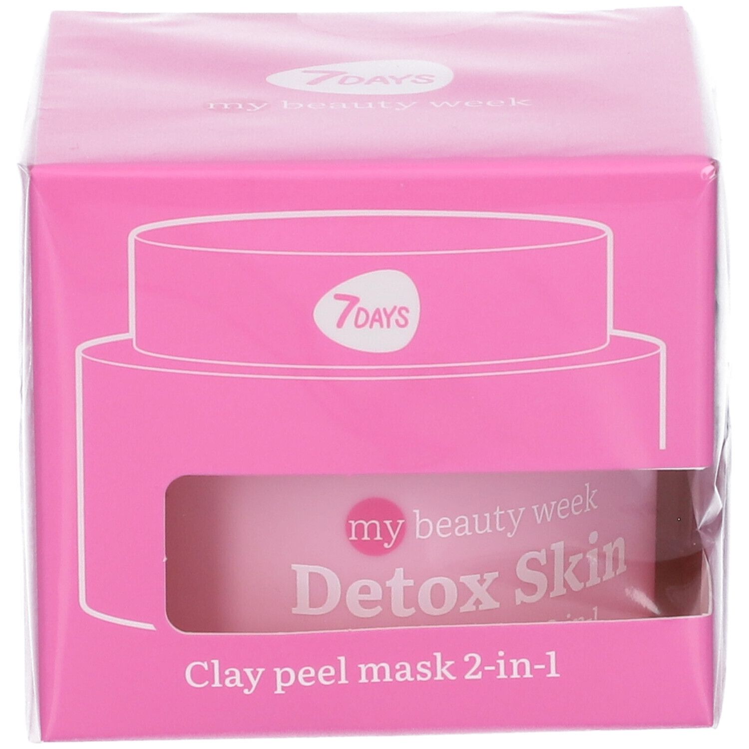 Confezione per maschera 7DAYS MBW Detox Skin Clay Peel 2-in-1 con vasetto visibile.