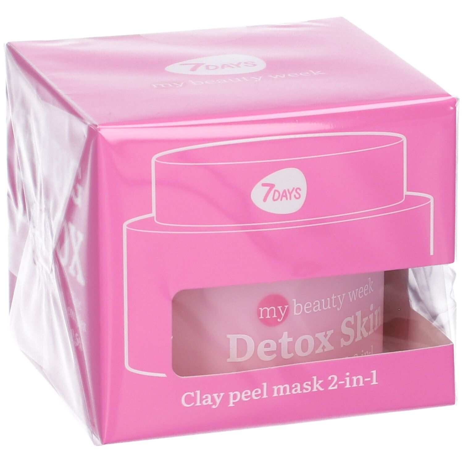 Confezione per maschera 7DAYS MBW Detox Skin Clay Peel 2-in-1 con vasetto visibile.