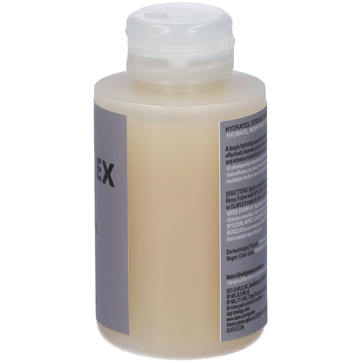 Flacone di liquido giallo pallido con tappo a ribalta bianco. Un'etichetta grigia con "PLEX" è attaccata sul lato.