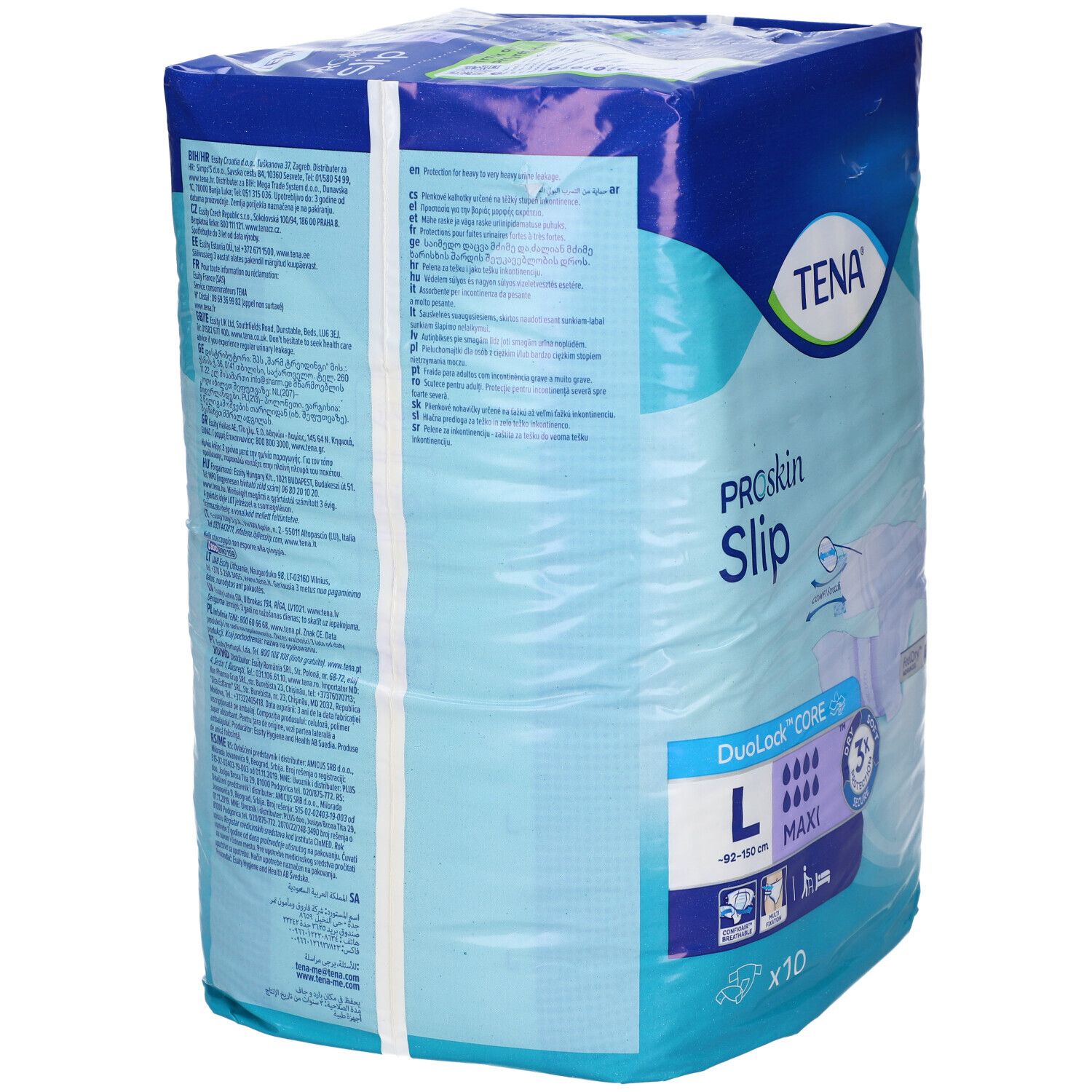 TENA PROSKIN SLIP Maxi L Inkontinenz-Einlagen, 10 Stück, Rückseite.