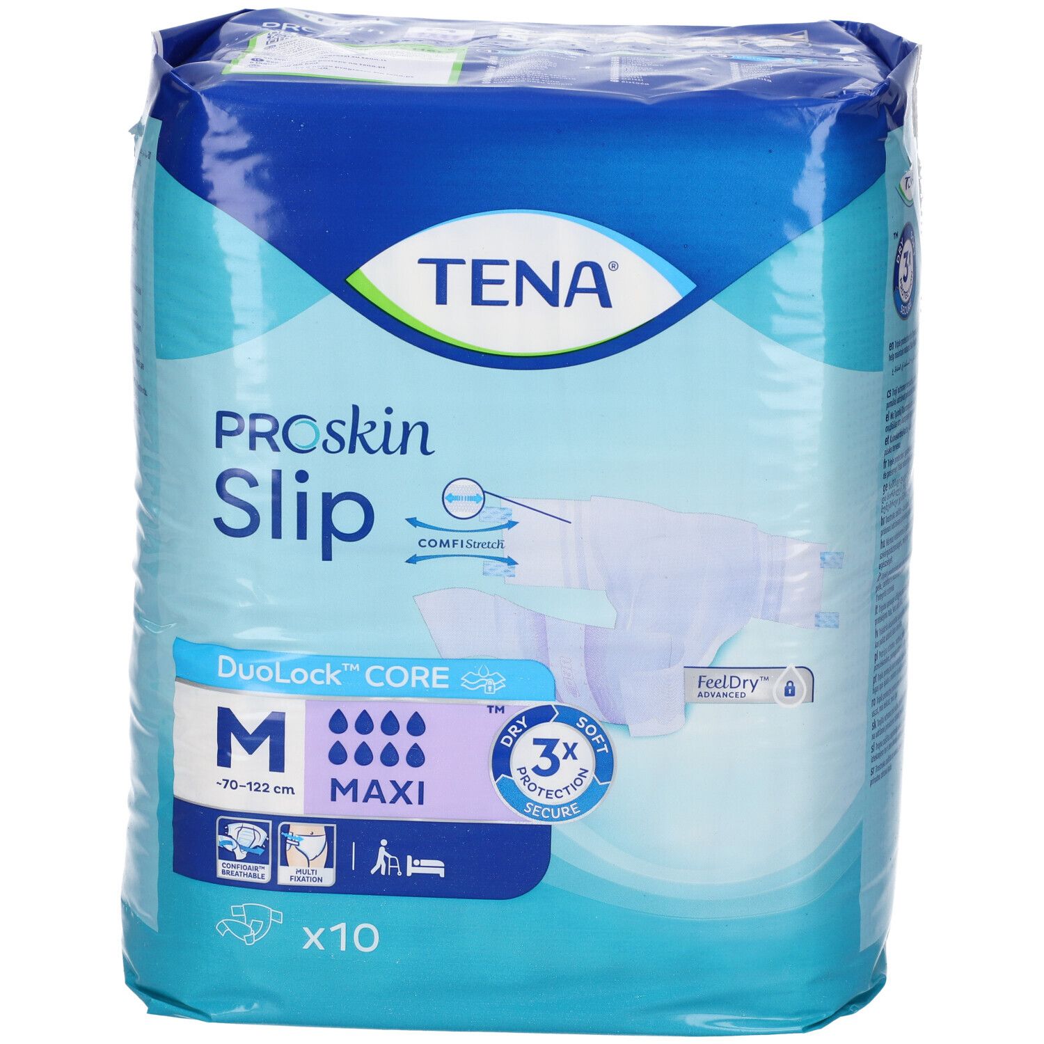 Tena ProSkin Slip Maxi Windelhose, Größe M, 10 Stück. Mit Komfi-Stretch und 3x Schutz.