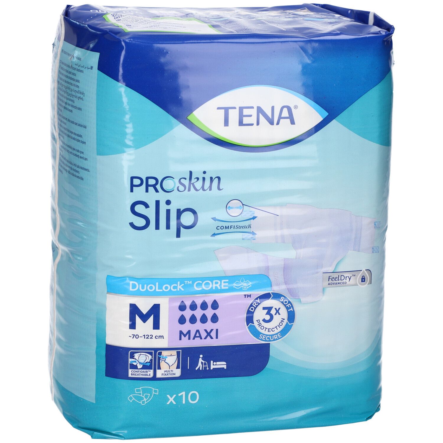 Tena ProSkin Slip Maxi Windelhose, Größe M, 10 Stück. Mit Komfi-Stretch und 3x Schutz.