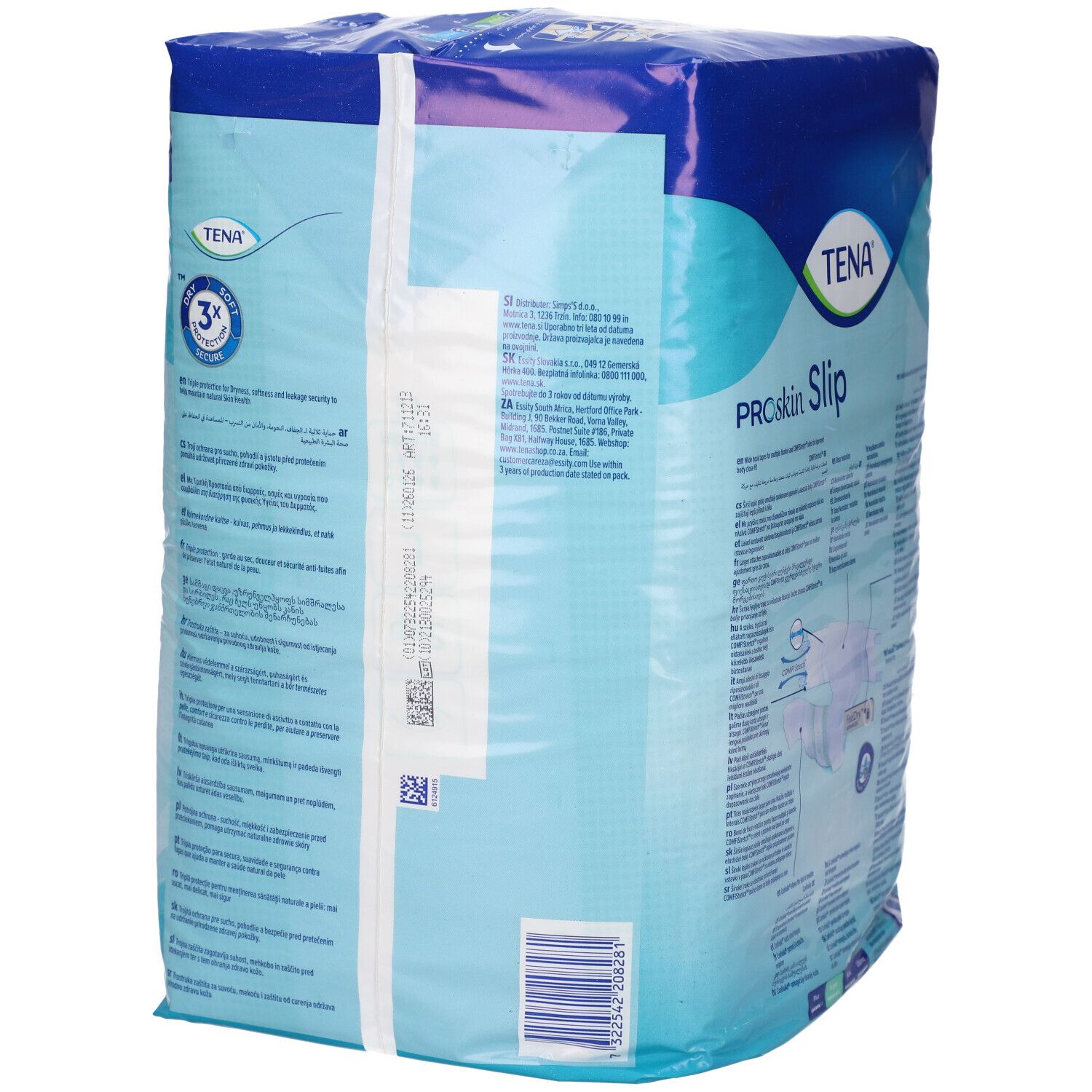 Confezione TENA ProSkin Slip Super, taglia L. Evidenzia la tecnologia 3x Protection.