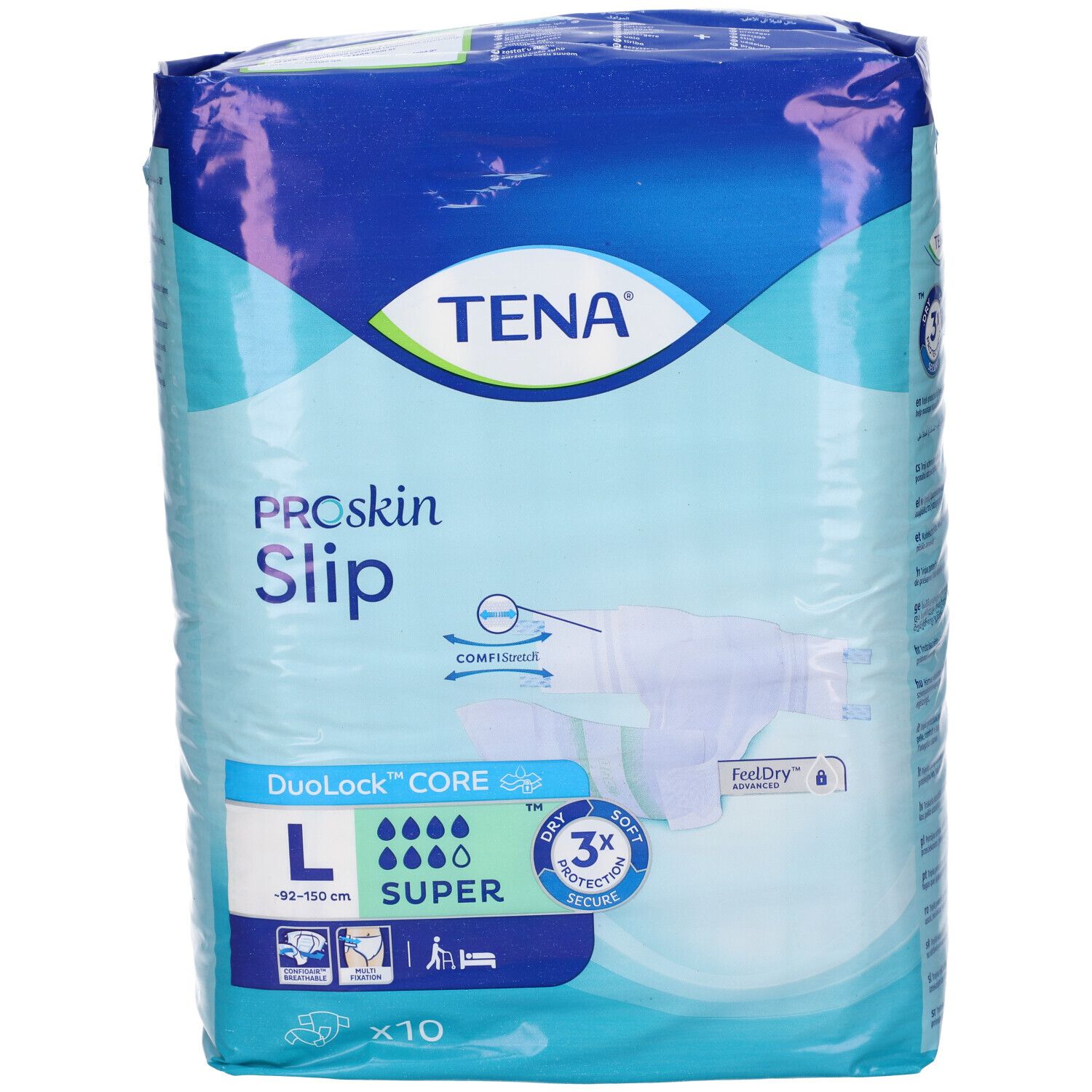 TENA ProSkin Slip Super, taglia L, 10 pezzi. Nucleo DuoLock CORE e FeelDry Advanced.