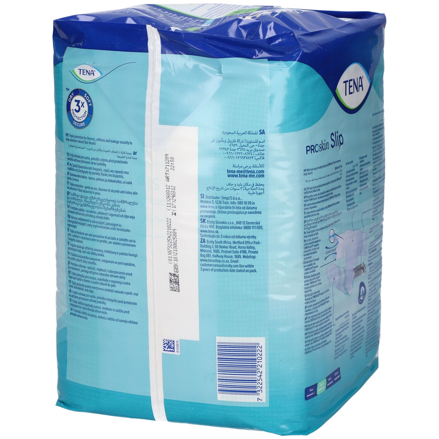 Tena ProSkin Slip Super, taglia M, 10 pezzi. Vista laterale con testo.