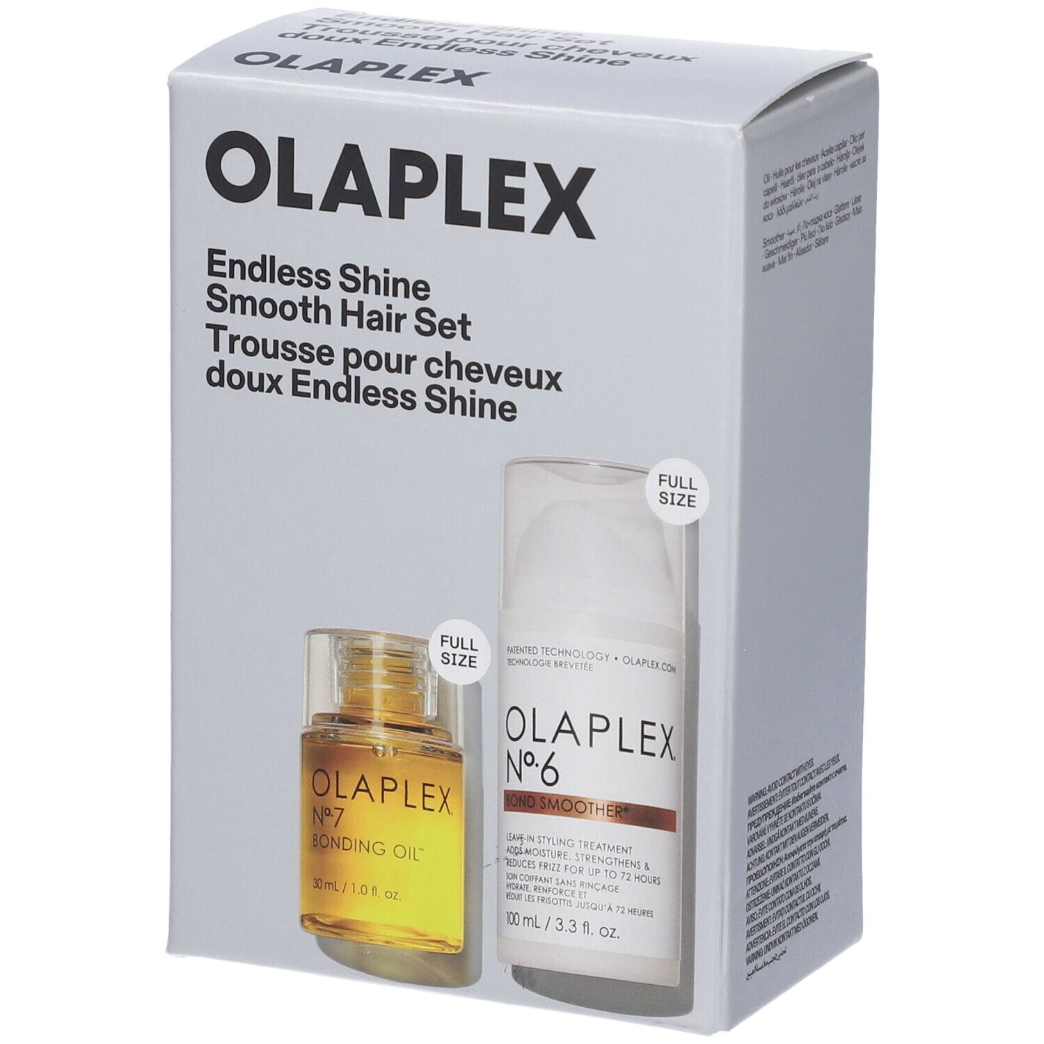 Olaplex Endless Shine Smooth Hair Set mit Olaplex No. 7 Bonding Oil und No. 6 Leave-In Styling Treatment.