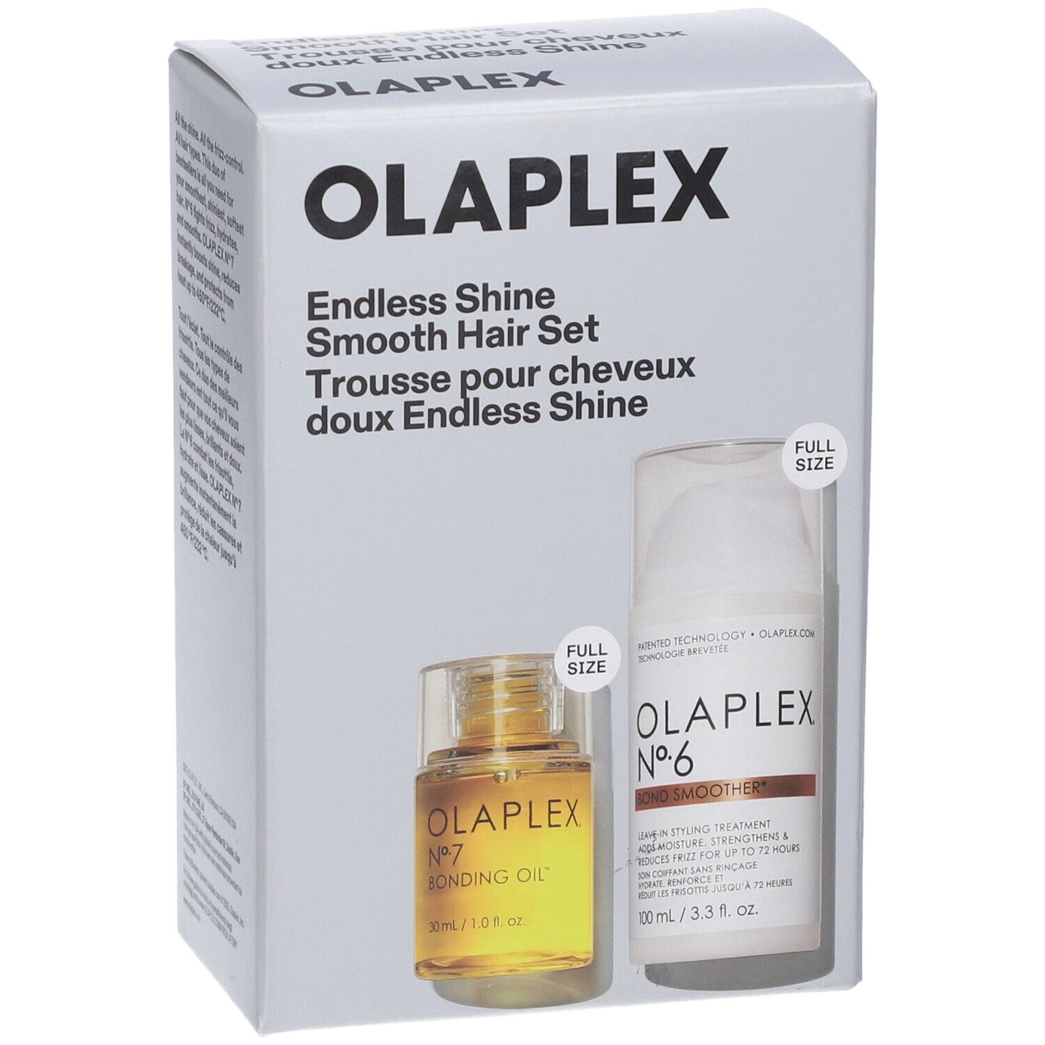 Olaplex Endless Shine Smooth Hair Set mit Bonding Oil No. 7 und Smoother No. 6.