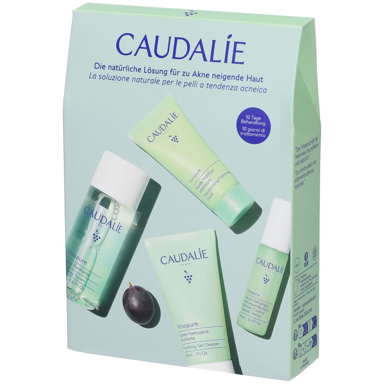Caudalie Vinopure Starter Kit Gel Detergente + Lozione Purificante + Siero Salicilico + Fluido Idratante