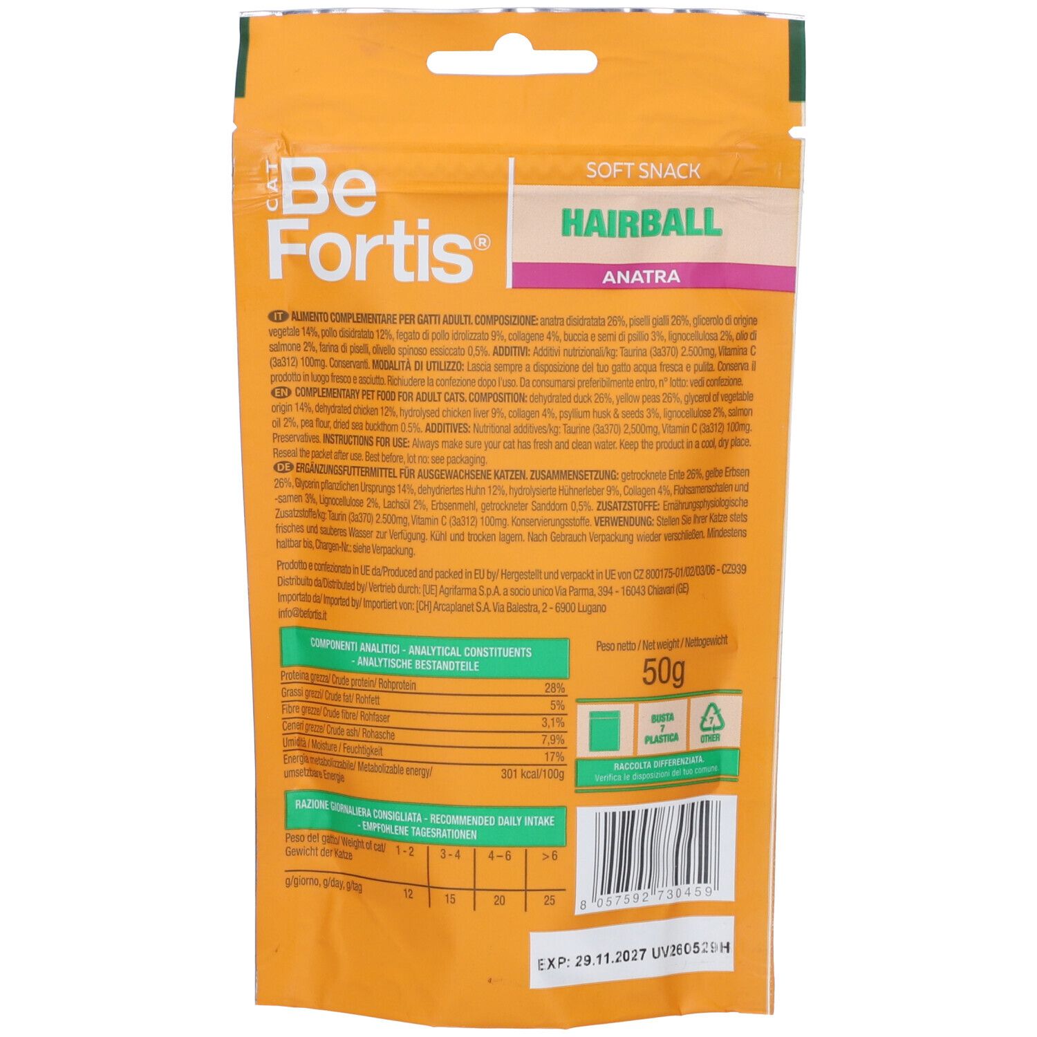 Arcaplanet Petz Health Befortis Cat Snack Soft Hairball Gatti