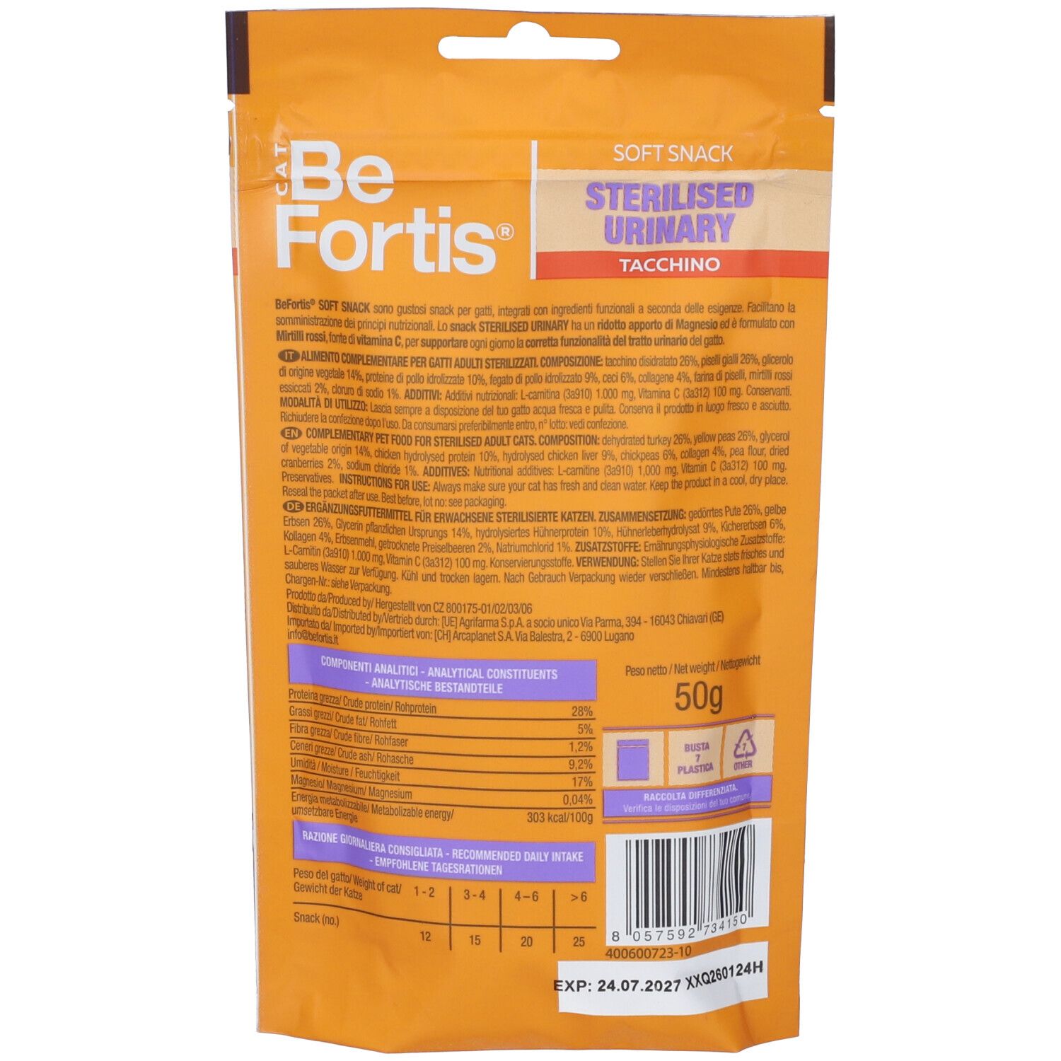 Arcaplanet Petz Health Befortis Cat Snack Soft Sterilised Urinary Gatti Sterilizzati