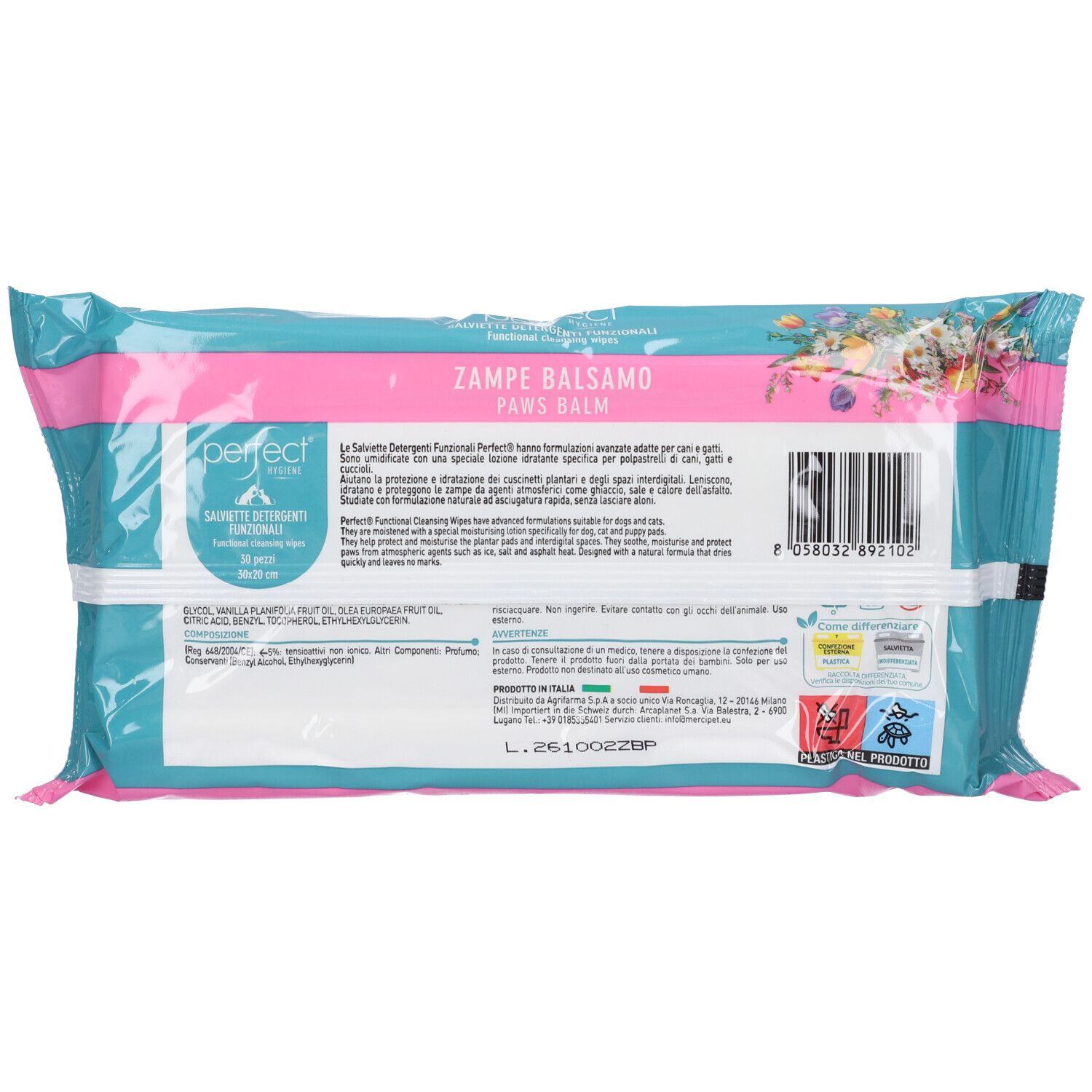Perfect Hygiene Zampe Balsamo Paws Balm Salviettine umidificate, 50 pezzi.