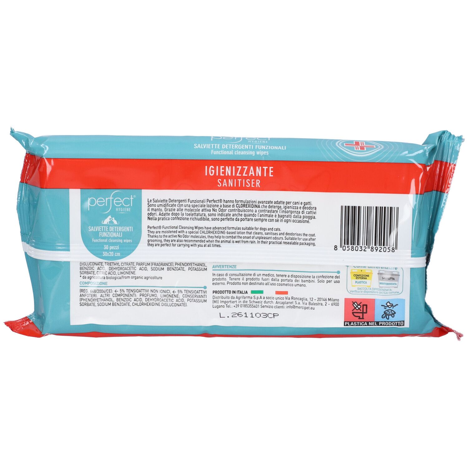 Confezione di salviettine detergenti, 30 pezzi.