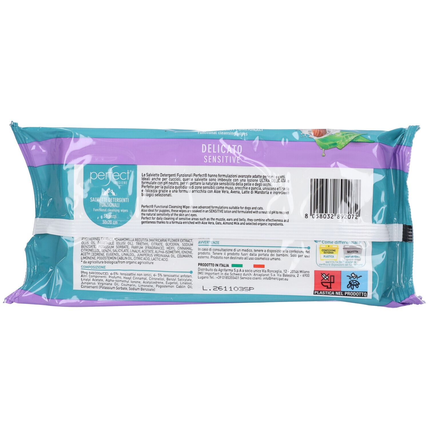 Flacone bianco con motivo cane, shampoo all'aloe vera per cani.