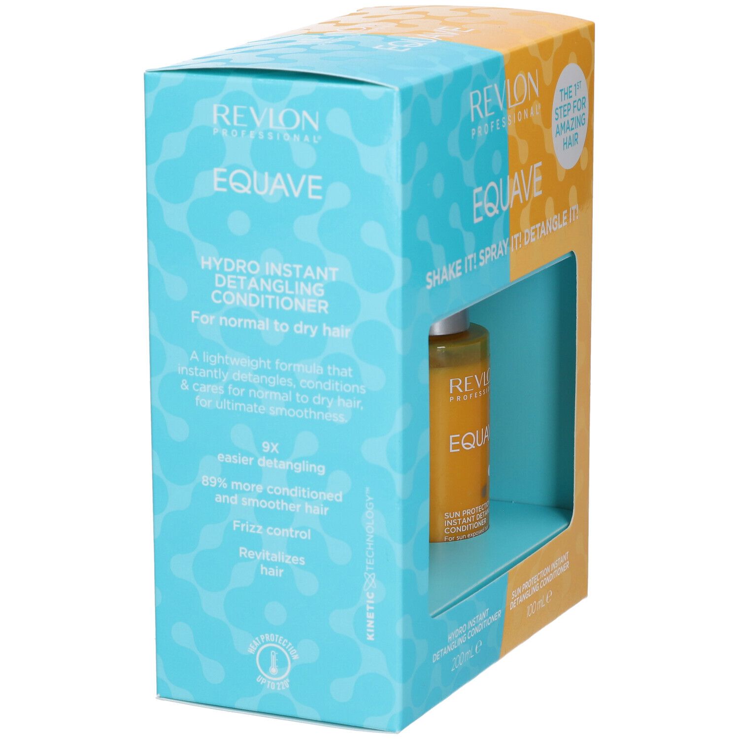 Revlon Equave Hydro Instant Detangling Conditioner Set mit Flasche und Kartonverpackung.