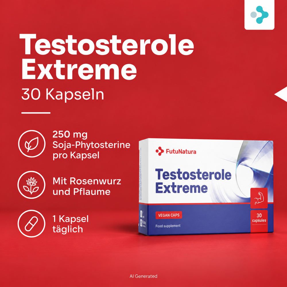 FutuNatura Testosterole Extreme Kapseln, 30 Stück. 250mg Soja-Phytosterine pro Kapsel.