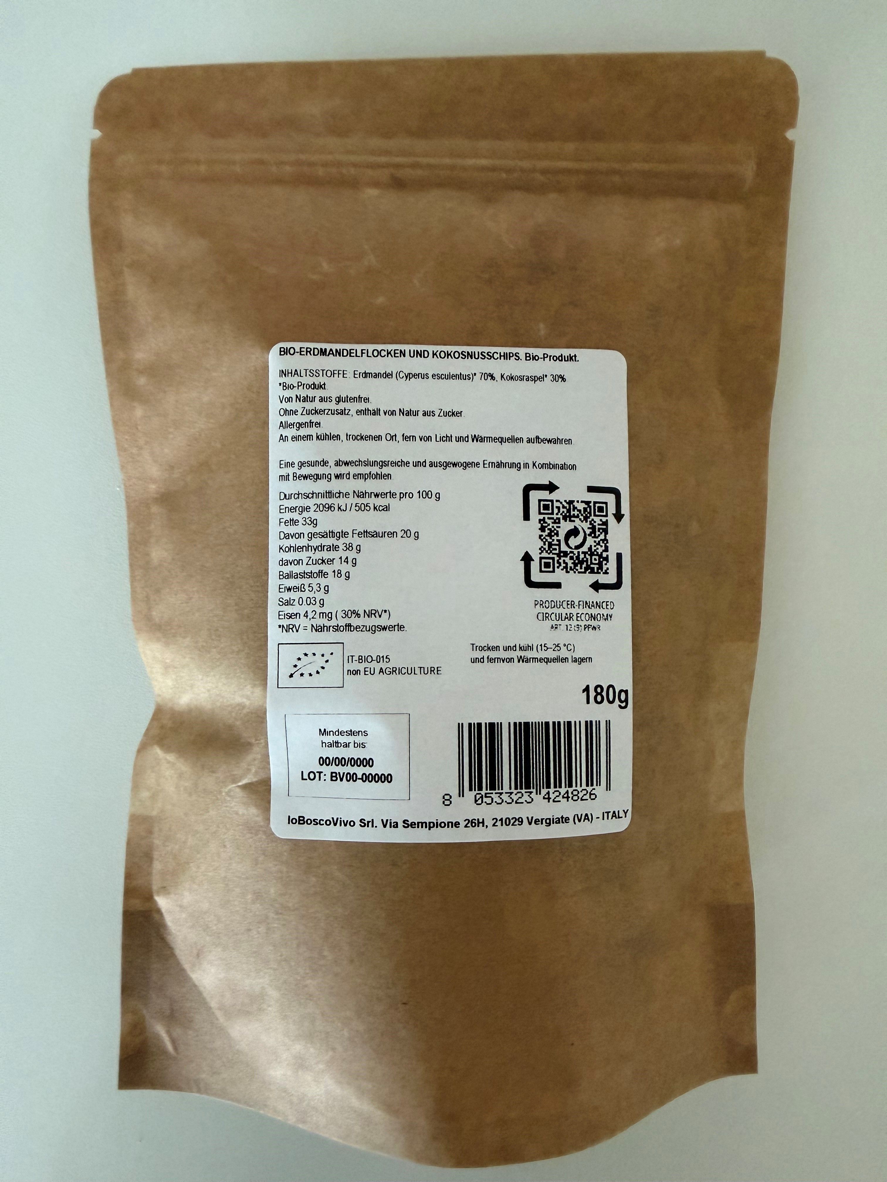 IoBoscoVivo Bio-Erdmandel-Flocken Kokos - Glutenfrei, allergenfrei, ohne Zuckerzusatz