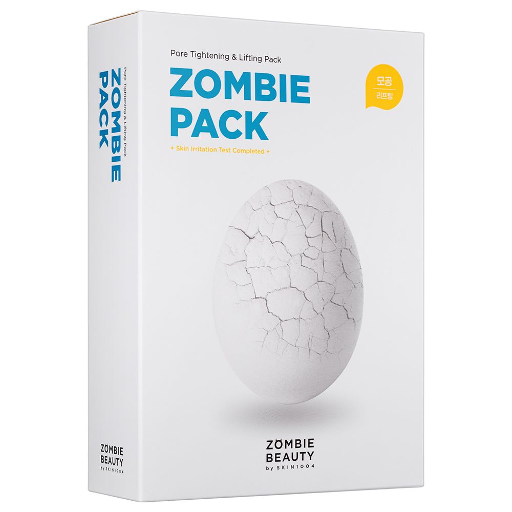 Vorderseite einer "Zombie Pack"-Box mit rissigem Ei-Design und Logo.