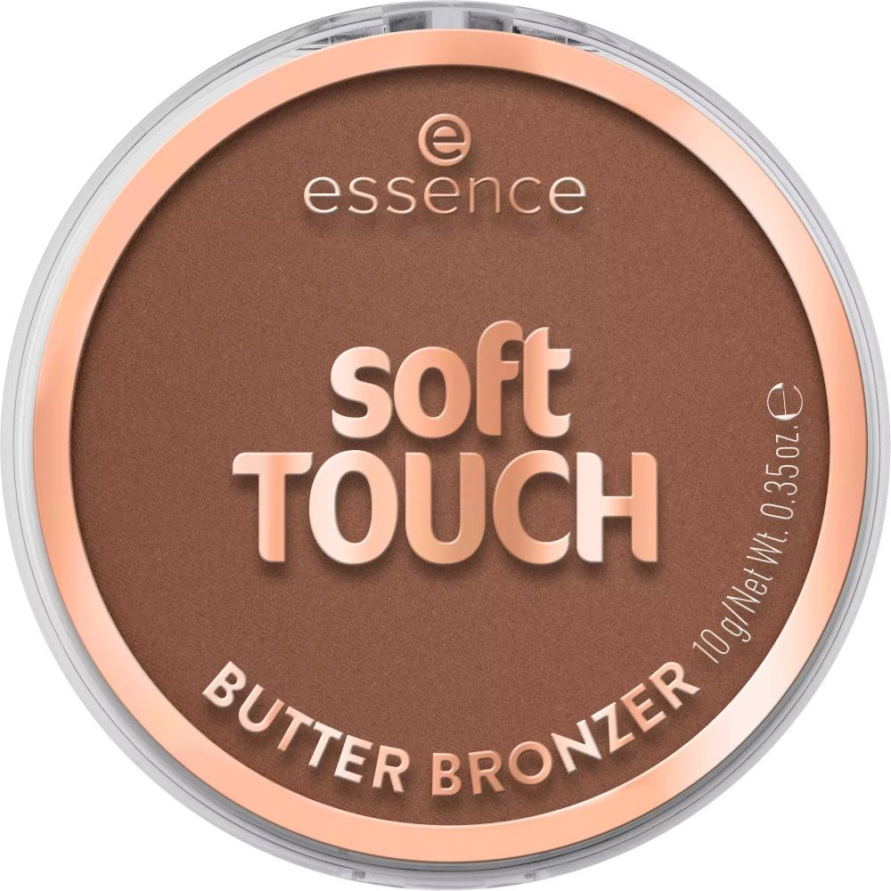 Runder Bronzer-Puder in Dose. Marke: Essence. Text: Soft Touch Butter Bronzer. Braune Farbe, 10g.