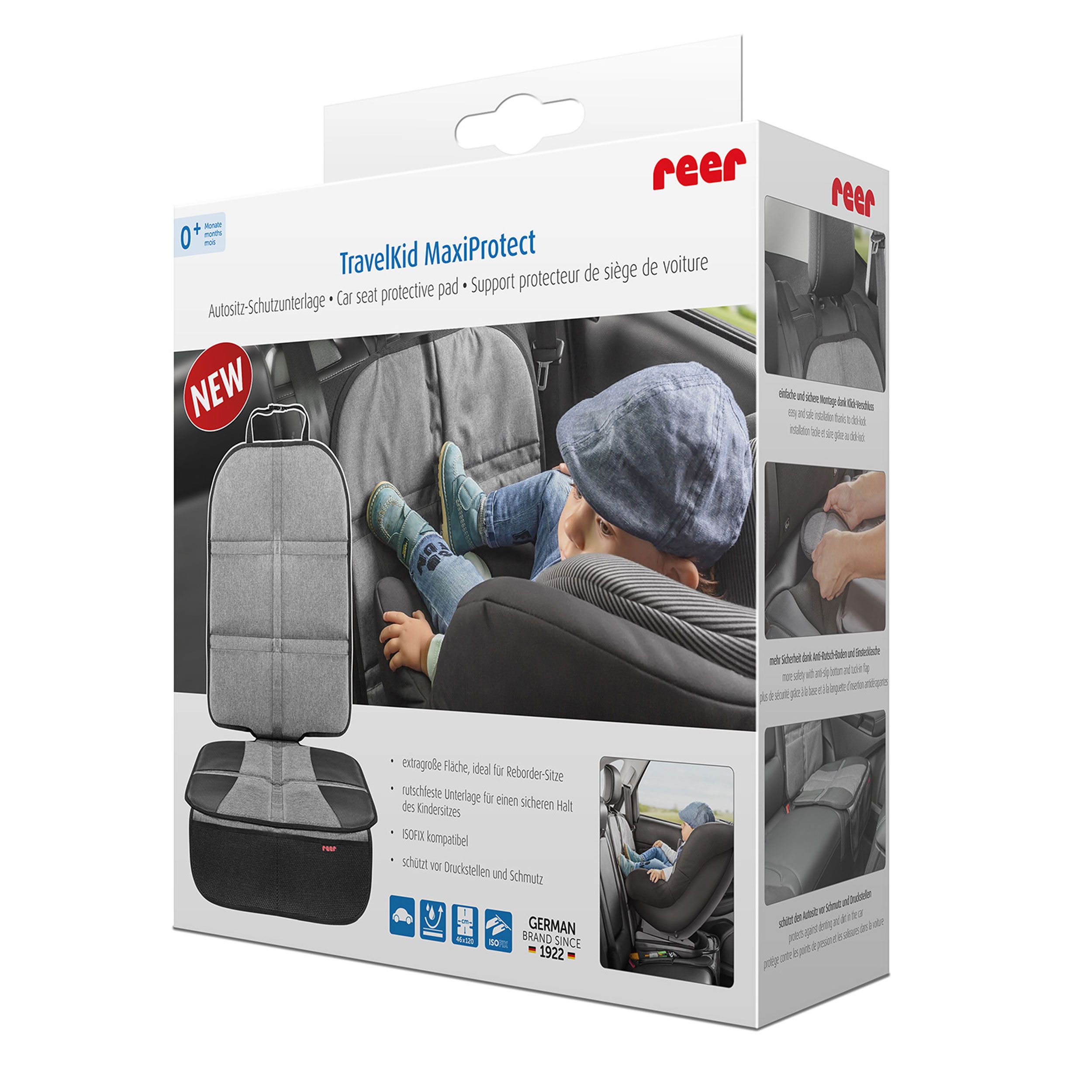reer TravelKid MaxiProtect Autositz-Schutzunterlage für Kindersitz, mit Taschen