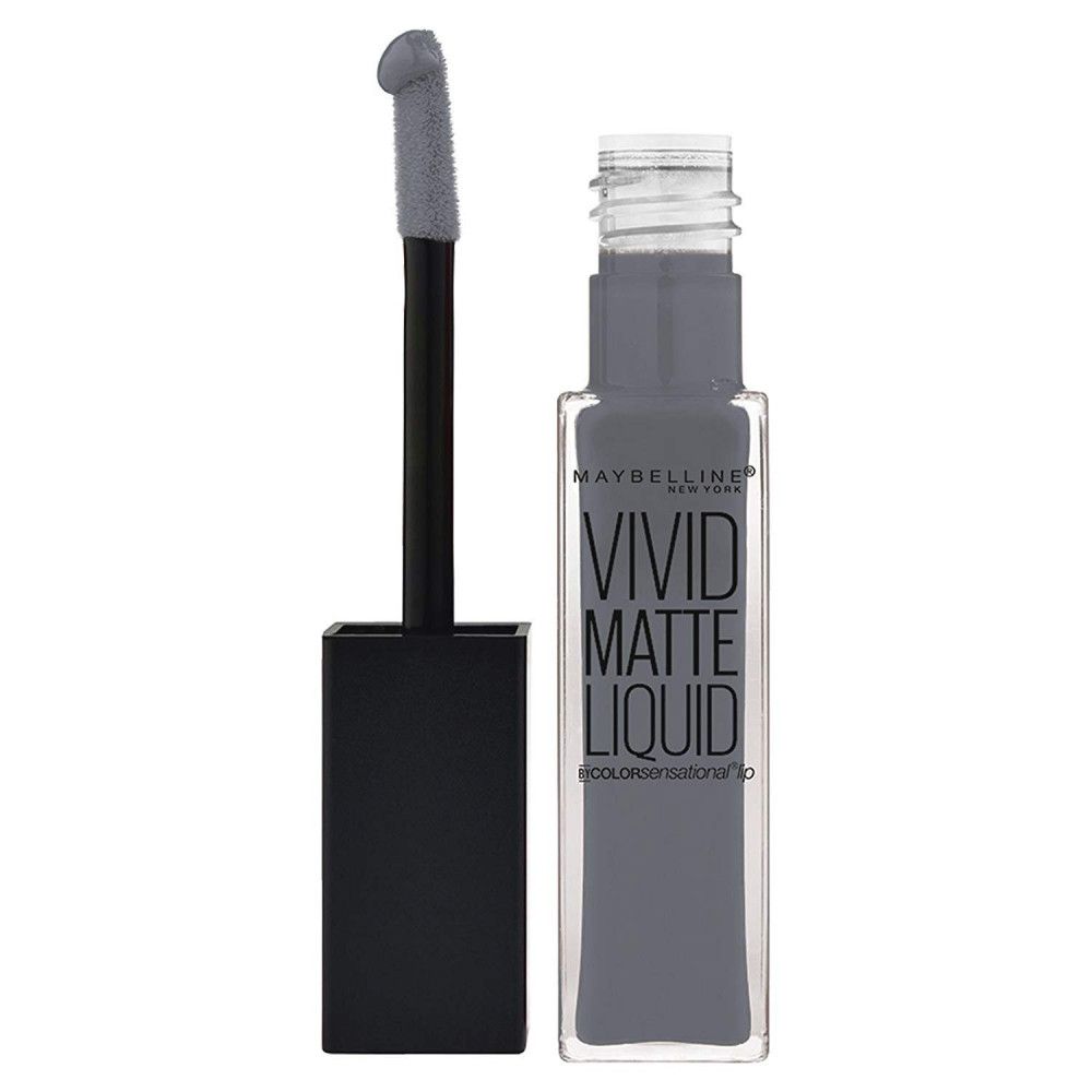 Maybelline New York Vivid Matte Liquid Lippenstift. Flasche mit Applikator. Aufschrift: Vivid Matte Liquid.