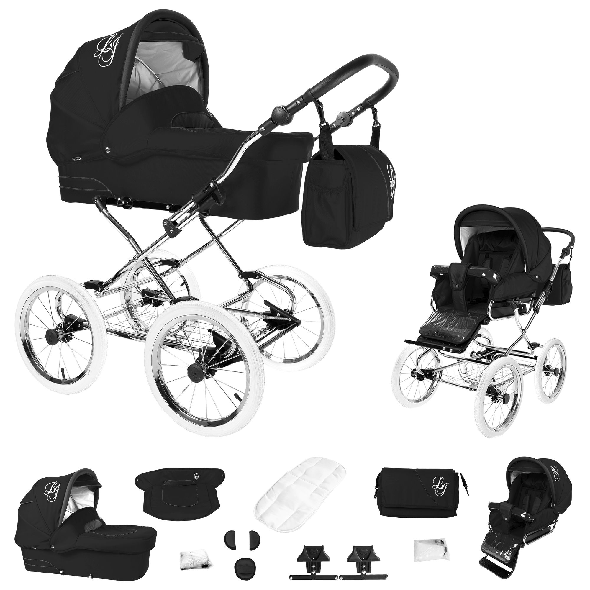 Bebebi Loving 2 in 1 Kombikinderwagen Nostalgie Kinderwagen, Black Tender Peak