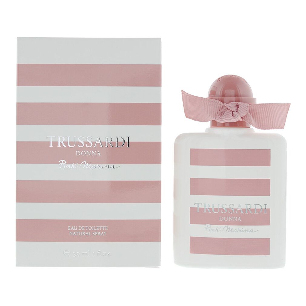 Flakon und Verpackung mit rosa Streifen. Schriftzug: Trussardi Donna Pink Marina. Mit Schleife.