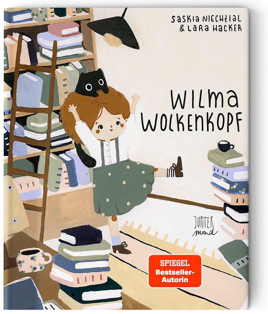 Buchcover mit Illustration. Titel: Wilma Wolkenkopf. Autorinnen: Saskia Niechzial & Lara Hacker. Auszeichnung: Spiegel Bestseller-Autorin.