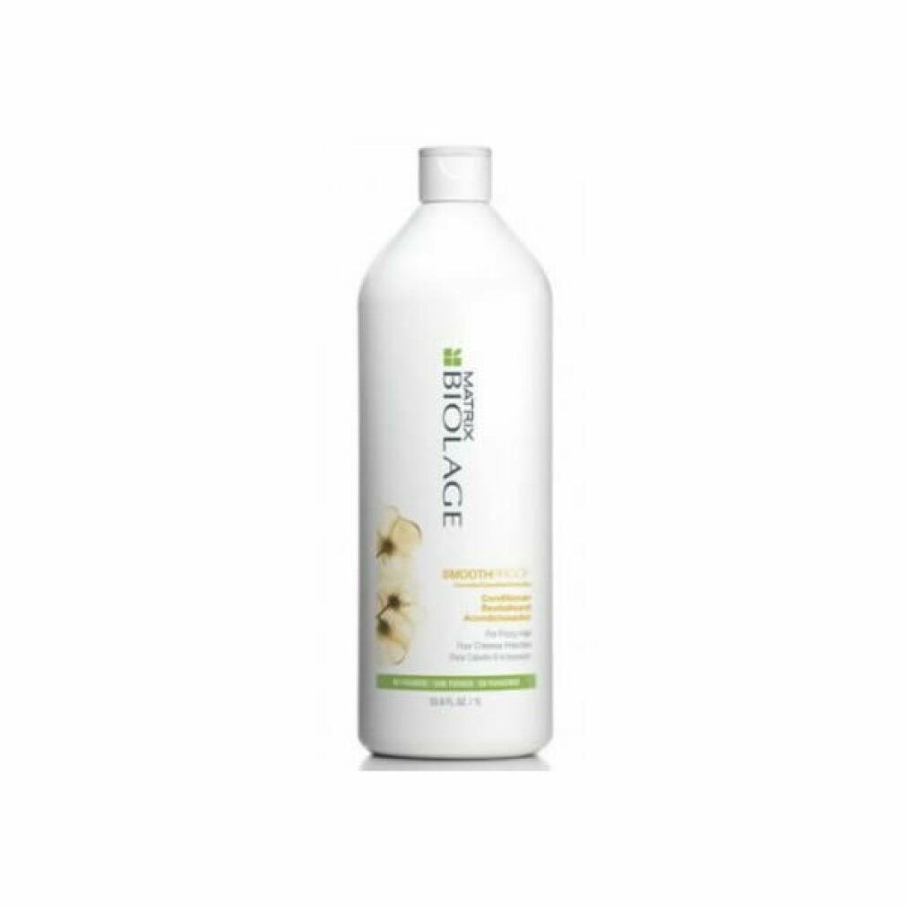 Weiße Flasche mit BIOLAGE-Logo und SMOOTHPROOF-Produktbezeichnung. Für widerspenstiges Haar.
