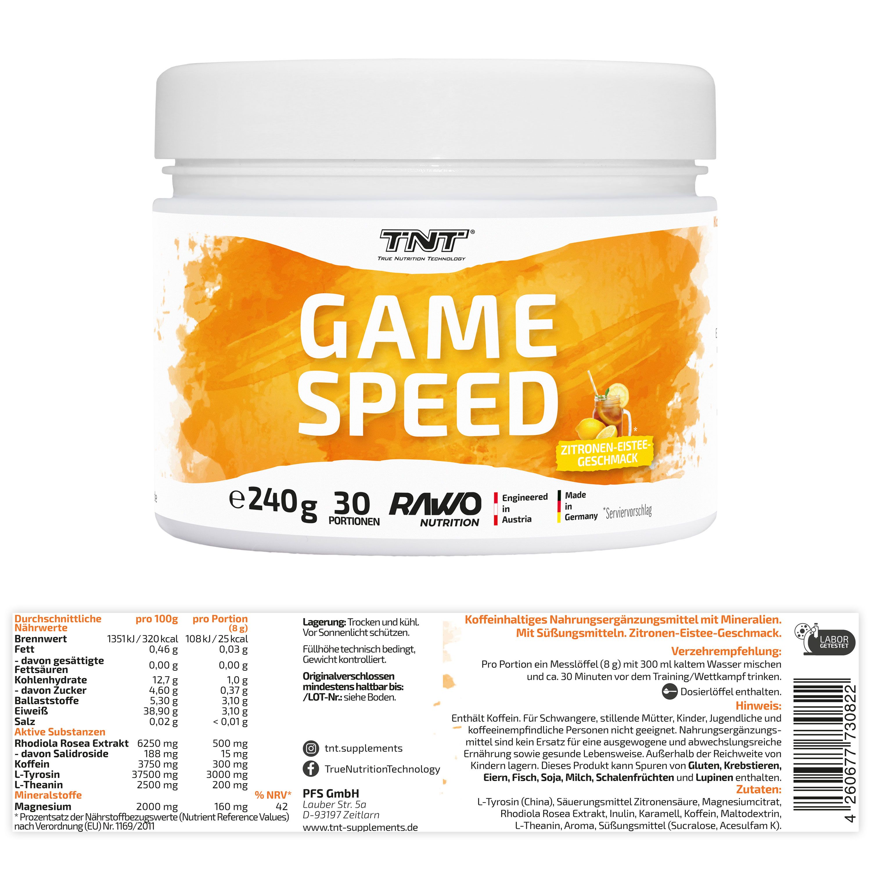 TNT Game Speed, Booster für erhöhten Fokus bei schwierigen Spielentsch. - Zitronen-Eistee-Geschmack