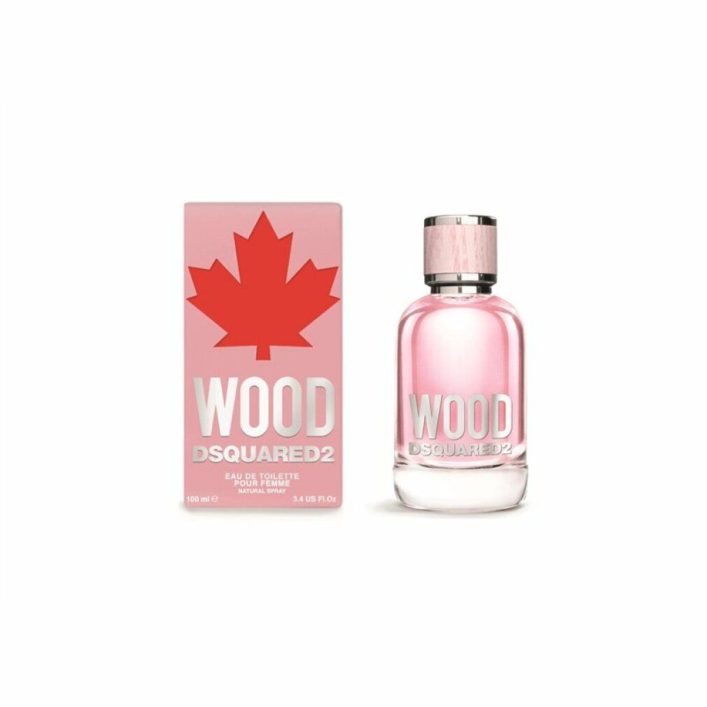 Dsquared2 Wood Eau de Toilette Flakon und Verpackung mit rotem Ahornblatt.