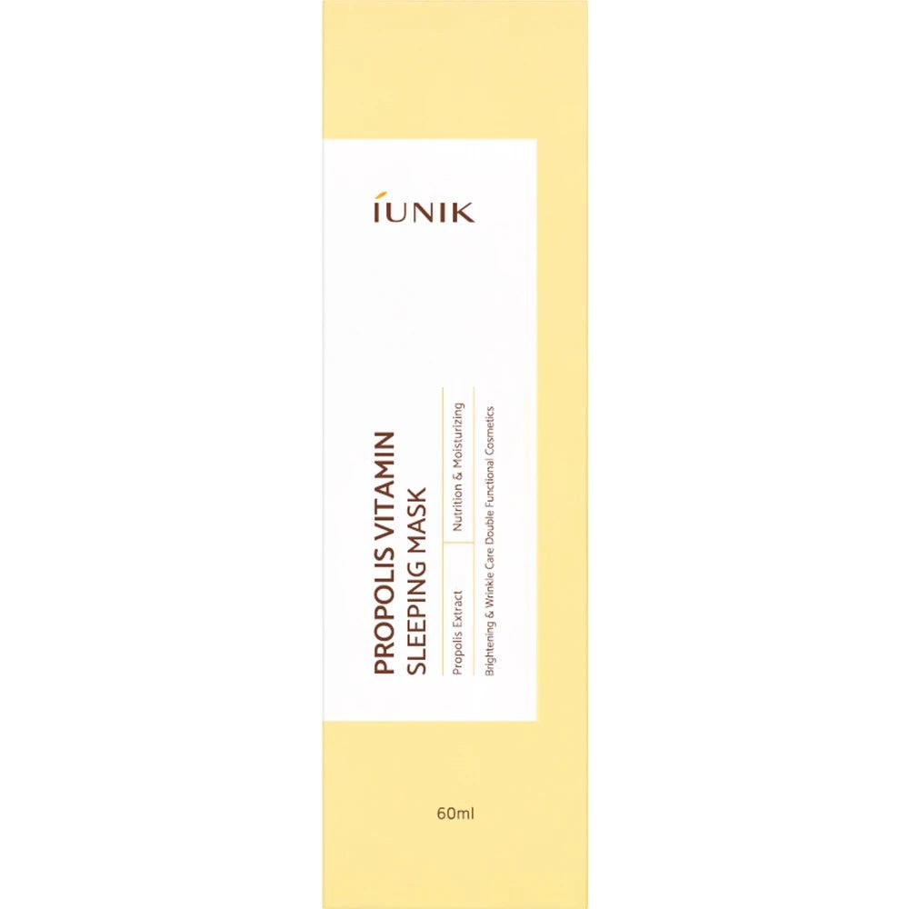 Verpackung für Propolis Vitamin Sleeping Mask, 60ml. Beschriftung: iUNIK, Propolis Extract 10%.