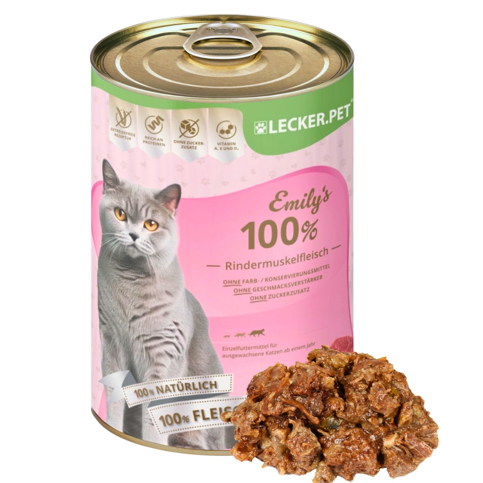 Lecker.Pet® Emily's 100 % Rindermuskelfleisch Katzenfutter Nassfutter 4,8 kg Nicht relevant
