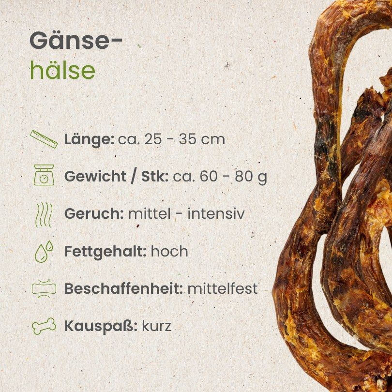 Getrocknete Gänsehälse, Länge 25-35 cm, Gewicht 60-80g.