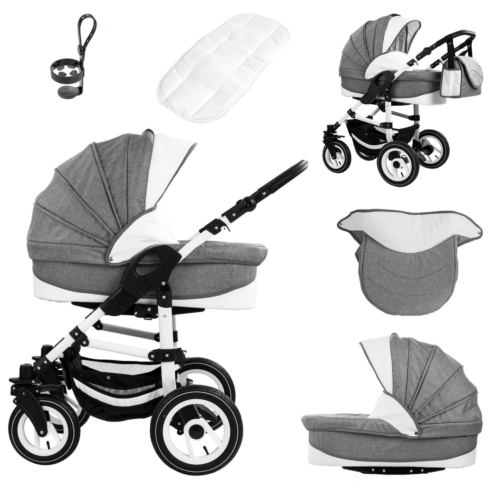 Bebebi Florenz 2 in 1 Kombikinderwagen Hartgummireifen, Galileo Lightgrey White