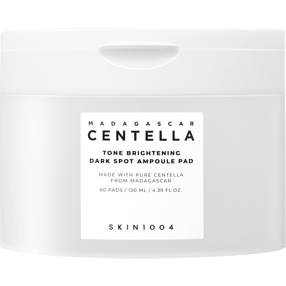 Vorderansicht des Behälters für SKIN1004 Madagascar Centella Tone Brightening Dark Spot Ampoule Pads.