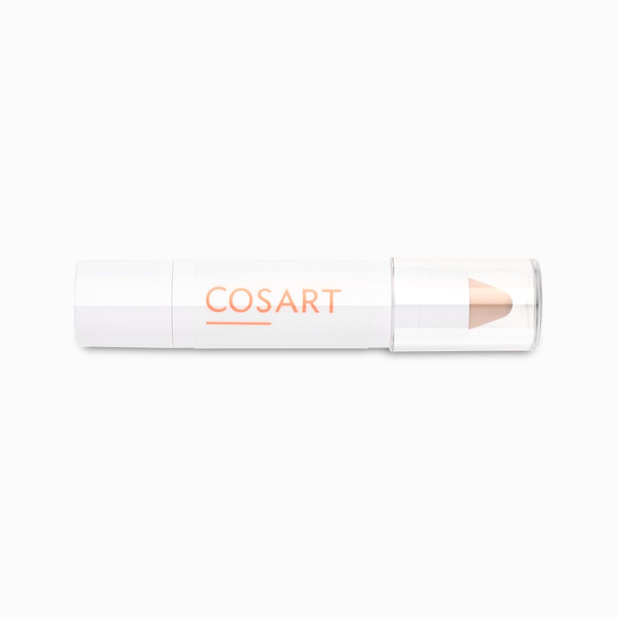 Weißer Concealer-Stift mit durchsichtiger Kappe. Aufschrift: COSART.