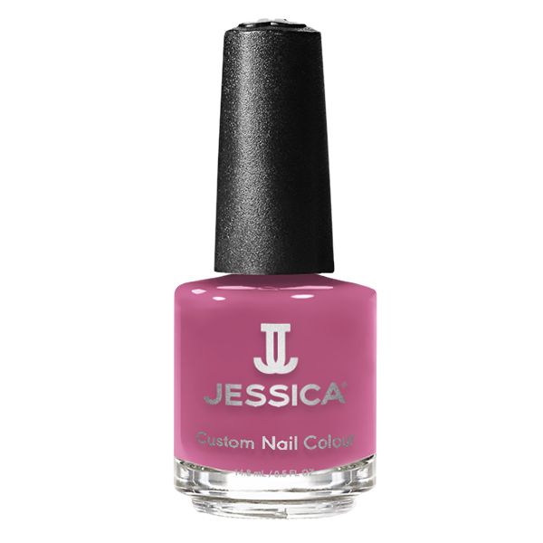 Flasche Nagellack, rosa Farbe, schwarzer Deckel. Aufschrift: JESSICA Custom Nail Colour.